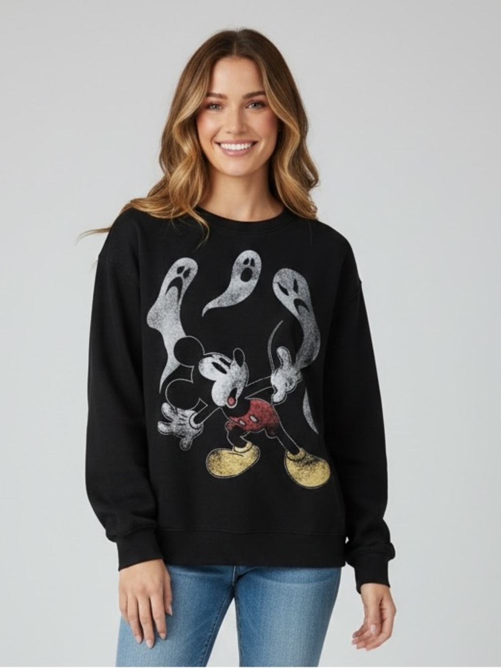 New Disney Black Mickey Graphic Crewneck Sweatshirt